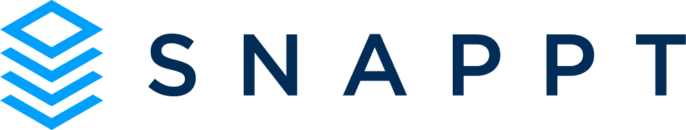 SNAPPT logo featuring geometric blue shapes on the left and the word "SNAPPT" in bold, dark blue capital letters on the right.